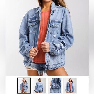 EUC Buckle Distressed Blue Denim Jacket